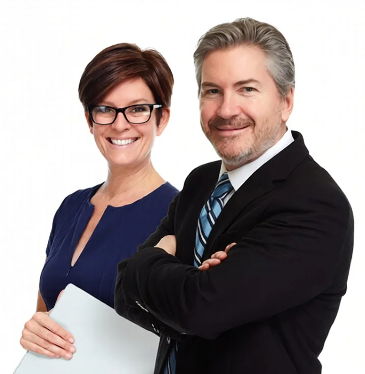 Two smiling professionals, an attorney and a colleague